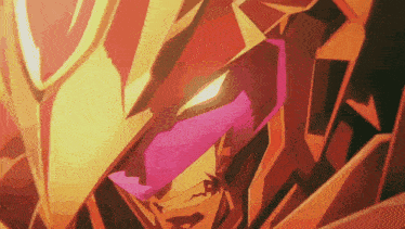 a close up of a robot 's face with glowing red eyes