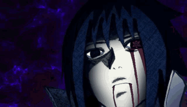 a close up of a person 's face with blood coming out of their eyes