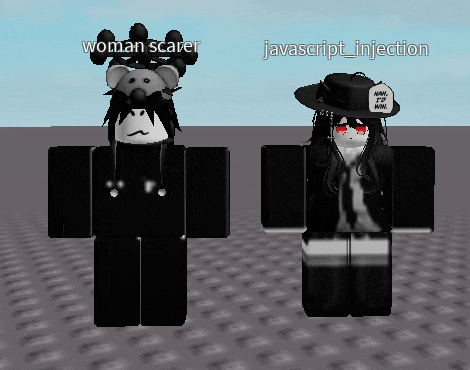 a woman scarer and javascript_injection are standing next to one another