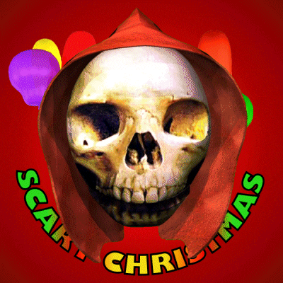 a scary christmas poster with a skull in a hood