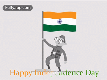 a cartoon of a man holding an indian flag with the words happy independence day below
