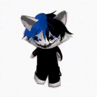 a black and white drawing of a cat with blue hair and ears .