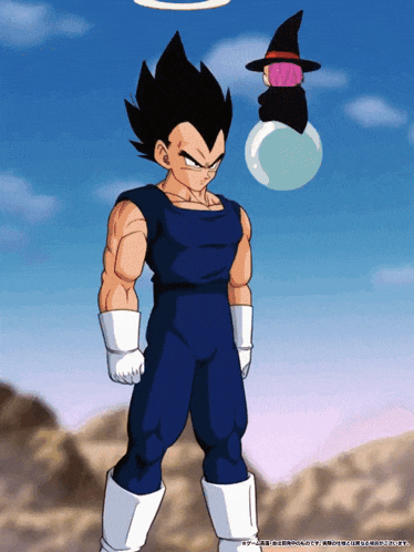 a picture of a cartoon character with a bubble and a witch behind him
