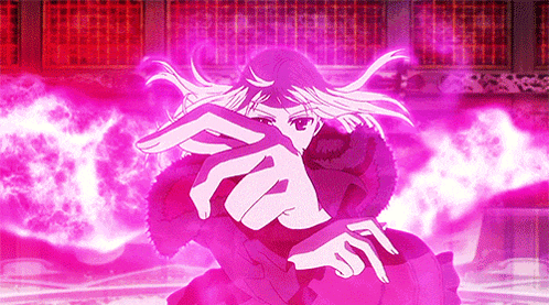 a girl in a purple coat is holding a sword in her hands .