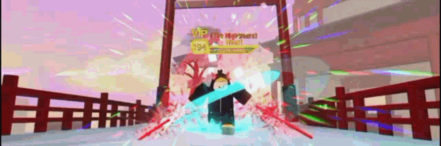 a cartoon character is holding a sword in a video game