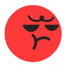 a red circle with a black outline of a angry face .