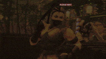 a woman in a video game is kneeling in front of a sign that says " continue "