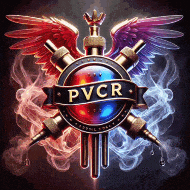 a logo for pvcr with a crown and wings