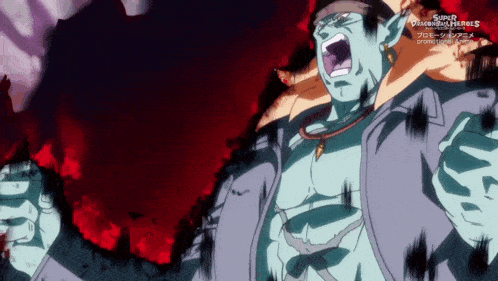 a cartoon of a man screaming with super dragon ball heroes written on the bottom right