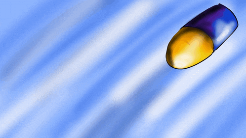 a drawing of a blue and yellow capsule on a blue background