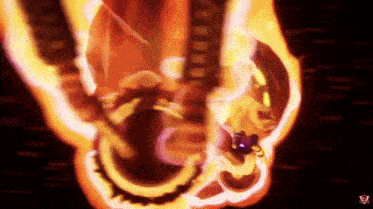 a drawing of a dragon surrounded by flames with a red background