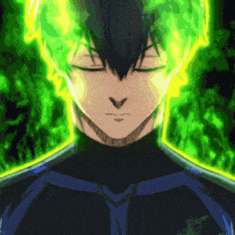 a close up of a person 's face with their eyes closed and their hair is glowing green .
