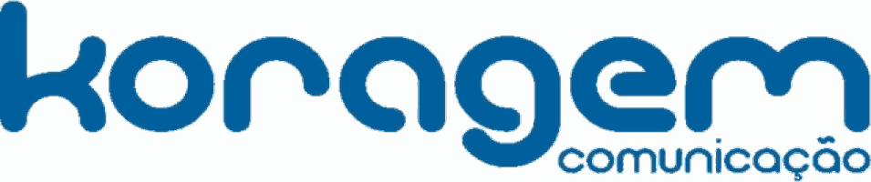 a blue logo for koragem comunicacao is shown on a white background