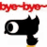 a black and white silhouette of a gun with the words `` bye bye '' in red .