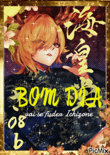 a picture of a girl with the words bom dia written on it