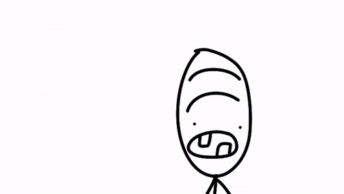 a black and white drawing of a stick figure with a big mouth