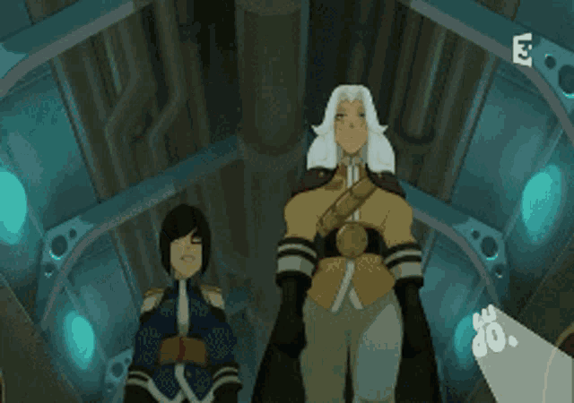 a cartoon of a man and a woman with the letter e above them