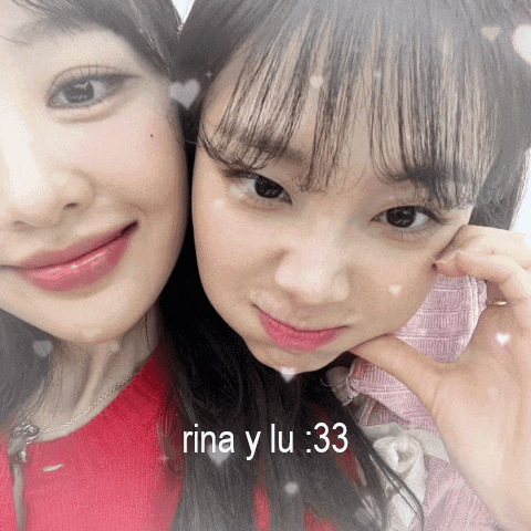 two girls are posing for a picture with the words rina y lu : 33 below them