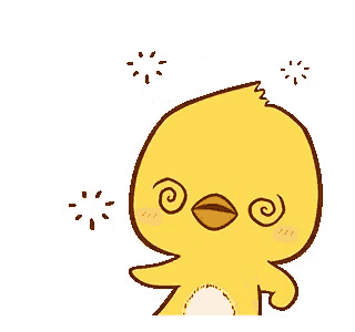 a cartoon chicken with a swirl in its eyes and a swirl in its mouth .