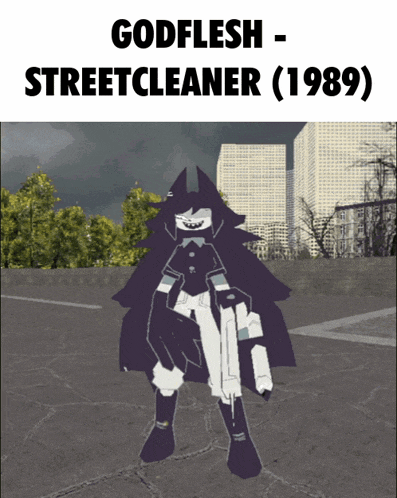 a poster for godflesh streetcleaner ( 1989 ) shows a cartoon character holding a gun