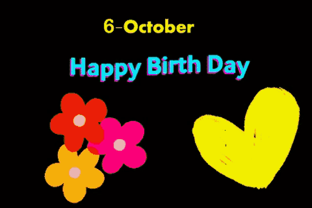 a black background with flowers and a heart that says happy birthday