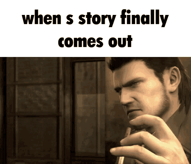 a man holding a microphone with the words when s story finally comes out on the bottom