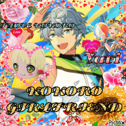 a picture of a boy and girl with the words " i love kokoro yuri " on it