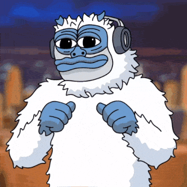 a cartoon of a yeti wearing headphones and making a funny face