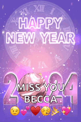 a purple background with the words happy new year miss you becca on it