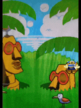 a cartoon drawing of a statue wearing sunglasses