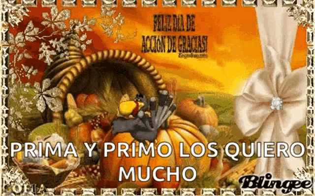 a picture of a cornucopia with the words prima y primo los quiero mucho on it