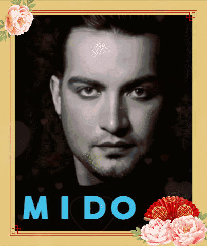 a black and white photo of a man with the name mido on the bottom