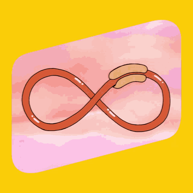 a cartoon drawing of an infinity symbol with a sausage sticking out of it