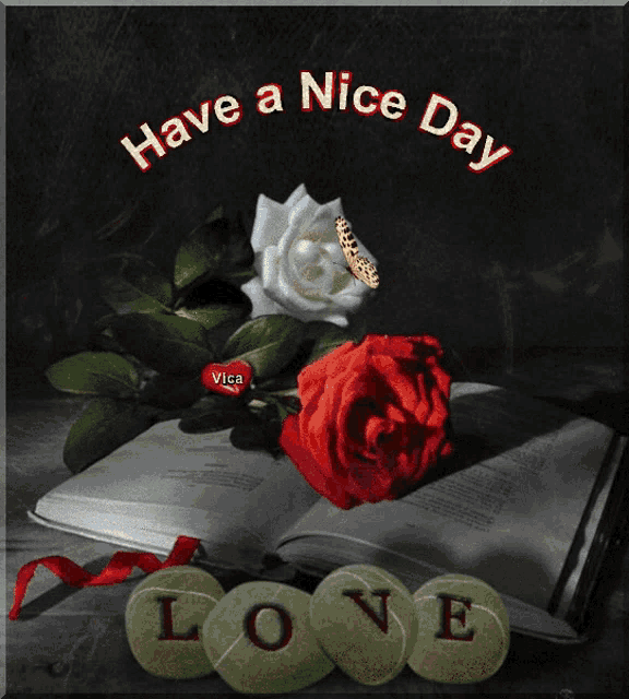 a card that says have a nice day with a rose and a butterfly