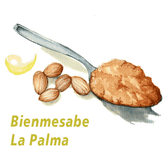 a drawing of a spoon filled with food and the words bienmesabe la palma