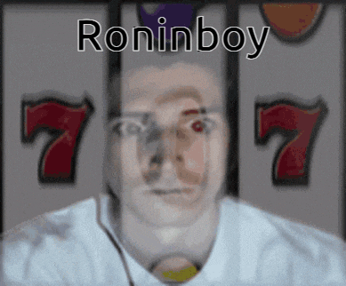 a man playing a slot machine with the name roninboy on the bottom