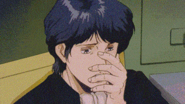 a cartoon of a man covering his nose with his hand