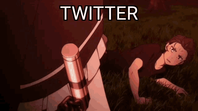 a man is chained to another man 's neck and the word twitter is above him