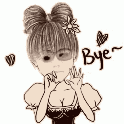 a black and white drawing of a girl with a flower in her hair and the words bye