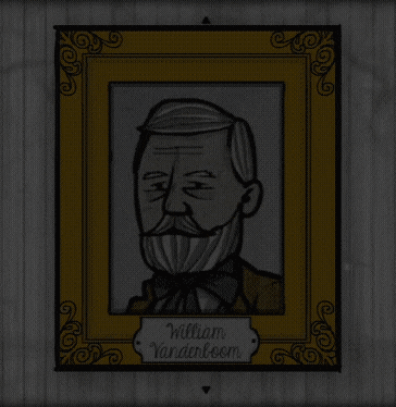a framed portrait of william vanderboom is hanging on a wall