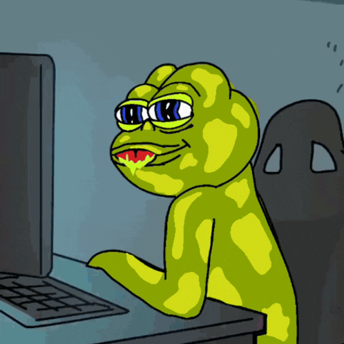 a cartoon of a frog sitting in front of a computer screen