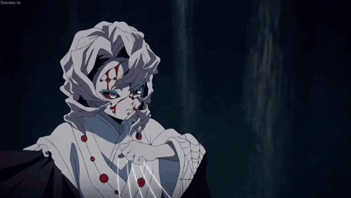 a cartoon of a spider with blood on his face is being displayed