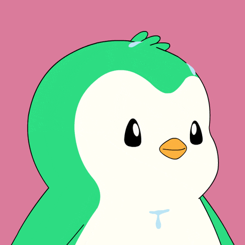 a cartoon of a penguin with a pink background