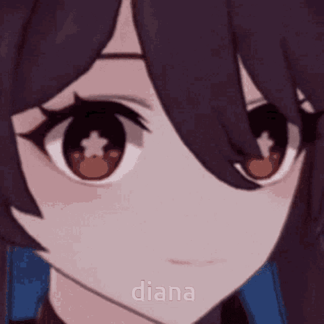 a close up of a anime girl 's face with the word diana written on it .