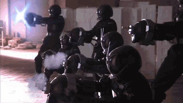 a group of soldiers wearing helmets that say police