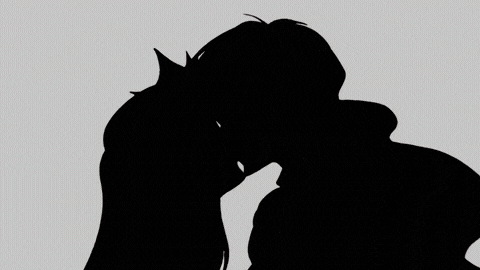 a silhouette of two women holding hands on a gray background