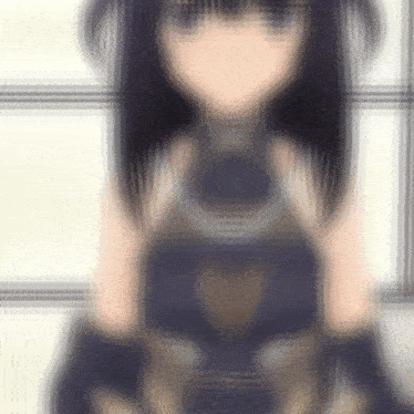 a blurry picture of a girl with black hair and gloves