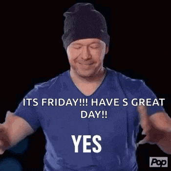 a man wearing a beanie and a blue shirt is saying `` it 's friday ! have a great day ! yes ''