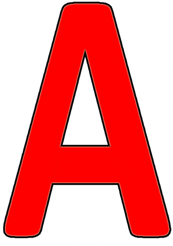 a red letter a with a white triangle in the middle on a white background .