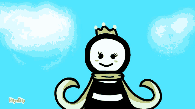 a cartoon character with a crown and a scarf says flipaclip on the bottom